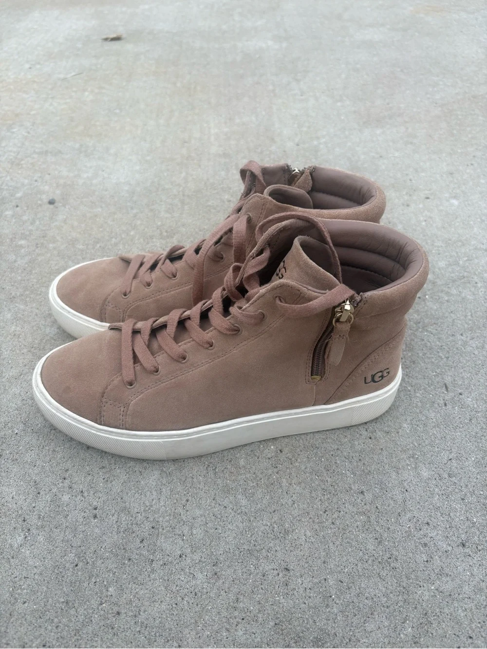 UGG Taupe Suede High-Top Casual Sneakers with Side Zip